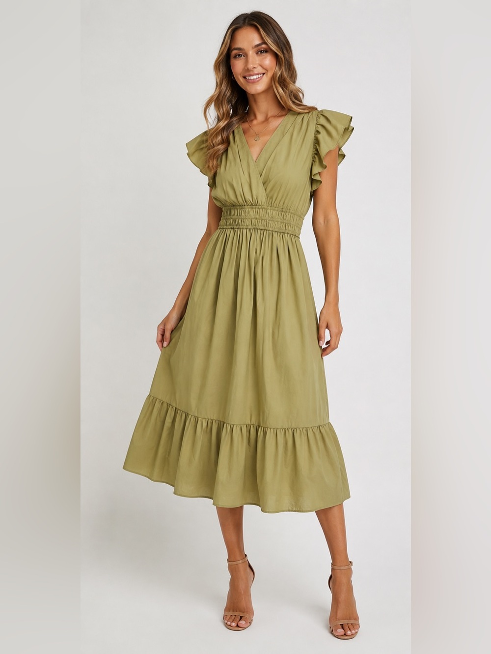 Anthropologie Meadow Rhodes Midi Dress Golden Green XL